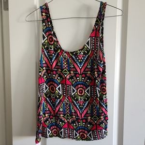 Divided colorful bright patterned tank top